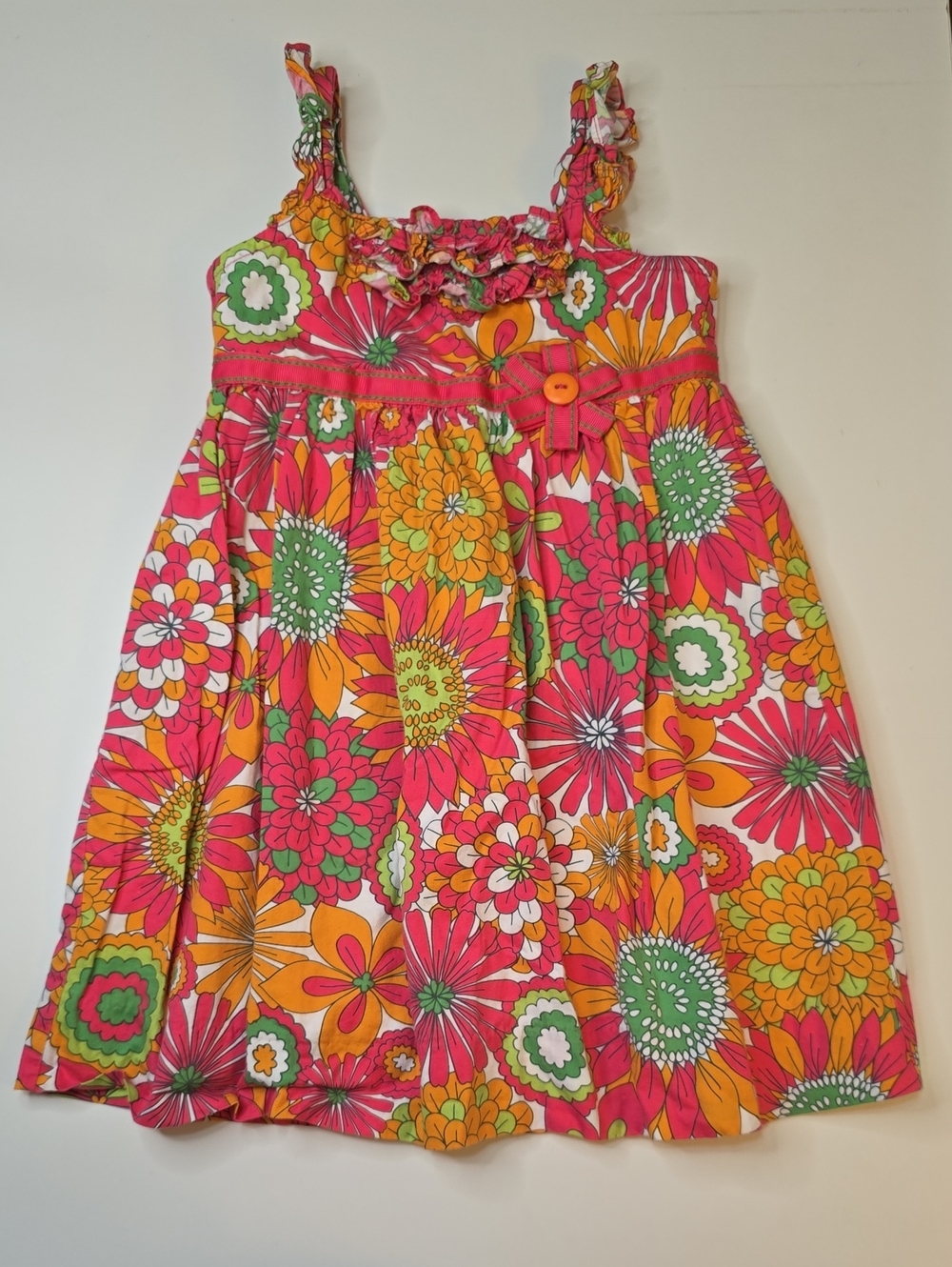 Hartstrings Bright Pink & Orange Floral Sundress with Green Accents